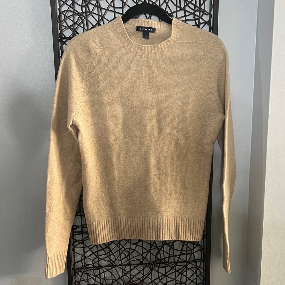 Lands' End Women's Classic Beige Crew Neck Sweater